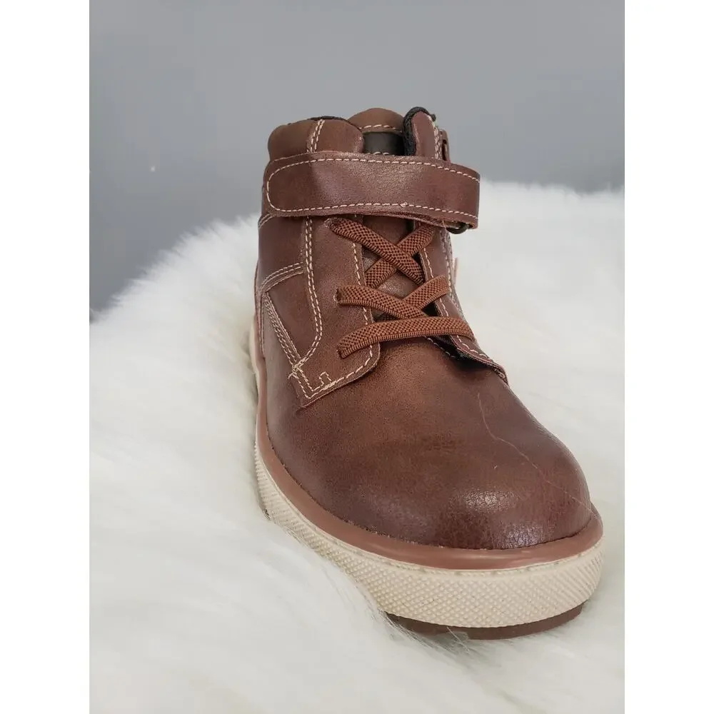 NEW Toddler Easy On Off‎ Boot Size 5 Brown Winter fall Faux Leather Combat biker